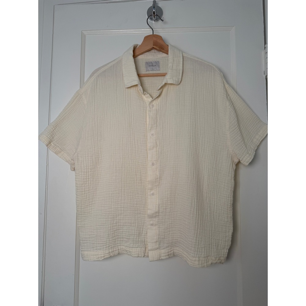 PacSun Butter Yellow Cotton Double Gauze Short Sleeve Button Down Shirt M Boxy